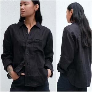 Citizens of Humanity $261 Kayla Shrunken Linen Shirt in Black size Small